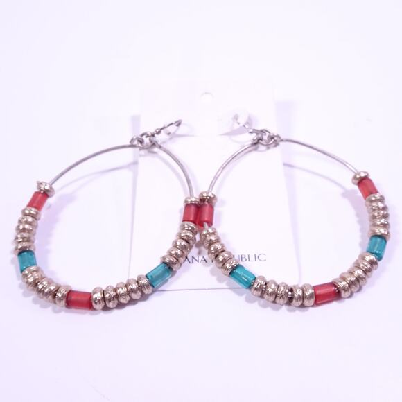 Banana Republic Women's Teardrop Wire Bead Gold Link Hoop Earrings NWT 39 - Picture 2 of 6